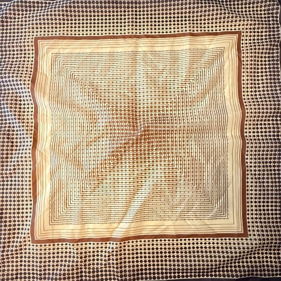 Vintage Nylon Brown Fall Scarf Patterned Square 27" Cream Wrap‎ - Picture 2 of 9